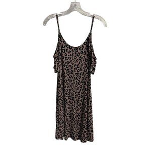 Jouica Leopard Print Cold Shoulder Dress Medium Brown Black Animal Print Mini